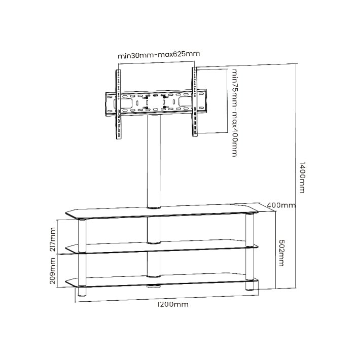 3 Layer Glass & Metal TV Stand For 32"-55" TVs - Image 5