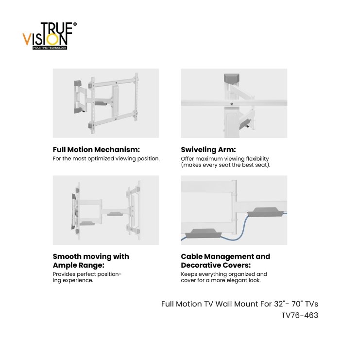 Full Motion TV Mount (White) For 32"-70" - Image 6