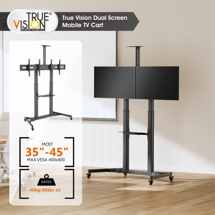 Dual Screen Mobile TV Cart for 35"-45 - Image 3
