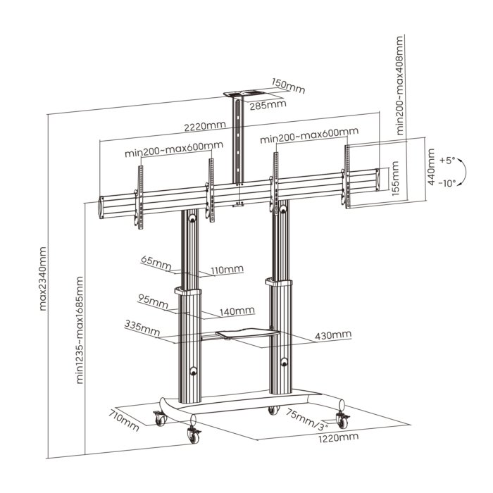 Dual Screen Alum Height Adjustable TV Stand for 37"-60" - Image 5