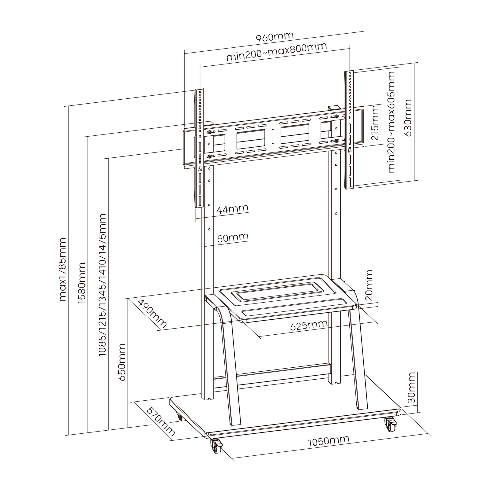 Height Adjustable Mobile TV Cart for 37”-100” - Image 4